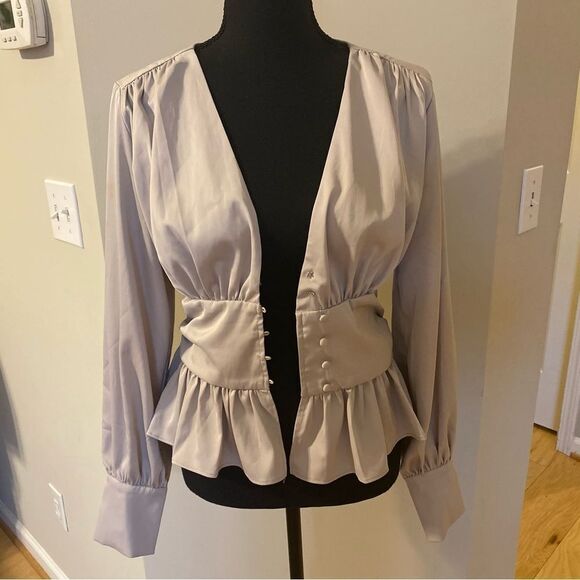 Jason Wu size Medium cream peplum long sleeve V neck blouse NWOT - Picture 3 of 12